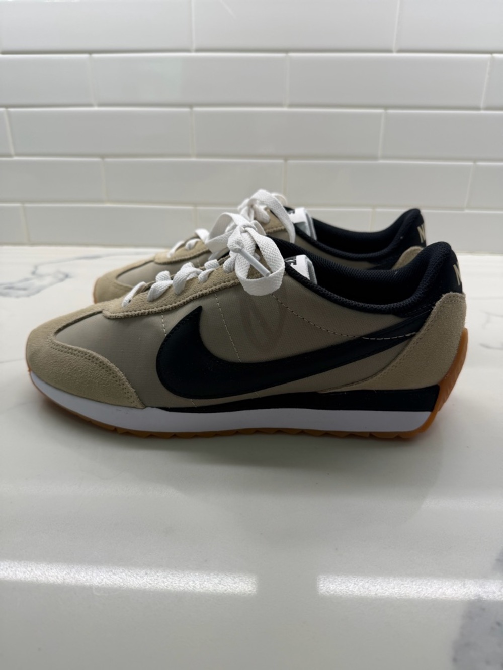 Nike Daybreak Runner in Beige with Black Swoosh